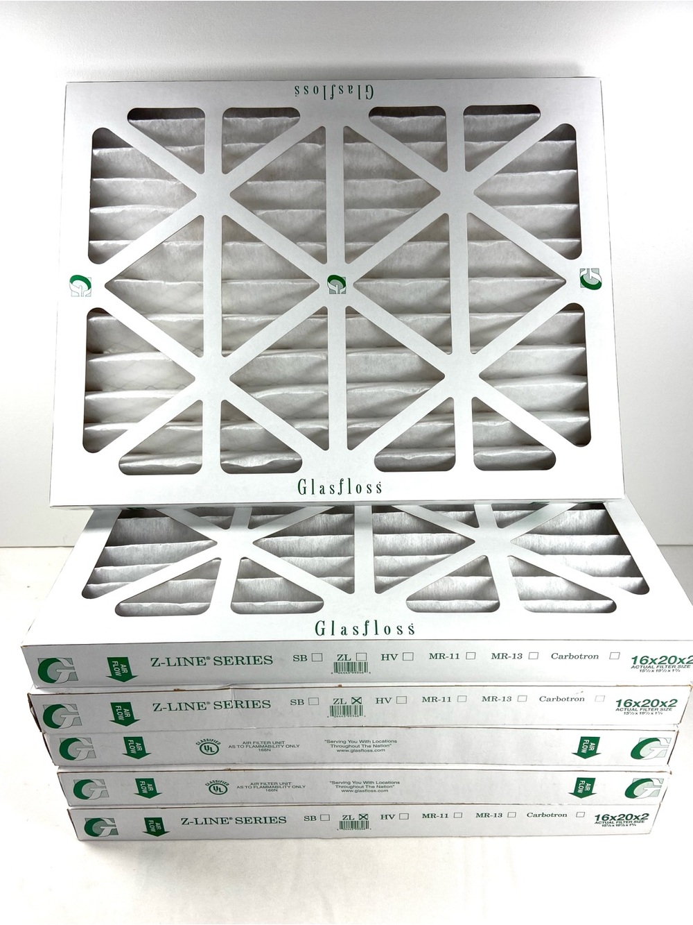 Glasfloss Z-Line ZL 16x20x2 MERV 10 Pleated HVAC Furnace Air Filters 6 Pack